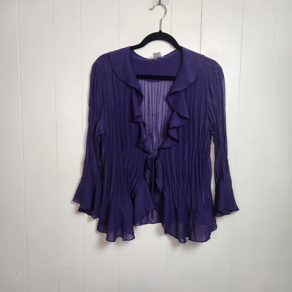 Vintage 90s Purple Ruffle Sheer Top Blouse Whimsygoth Goth Fairycore Medium Y2k - Picture 3 of 13